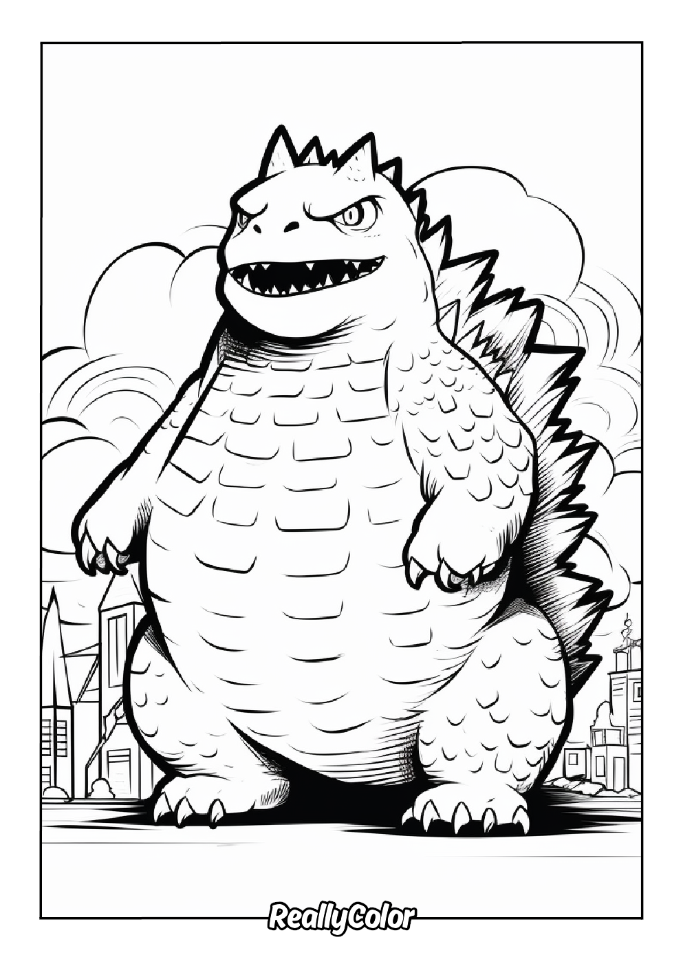 Cartoon godzilla color page