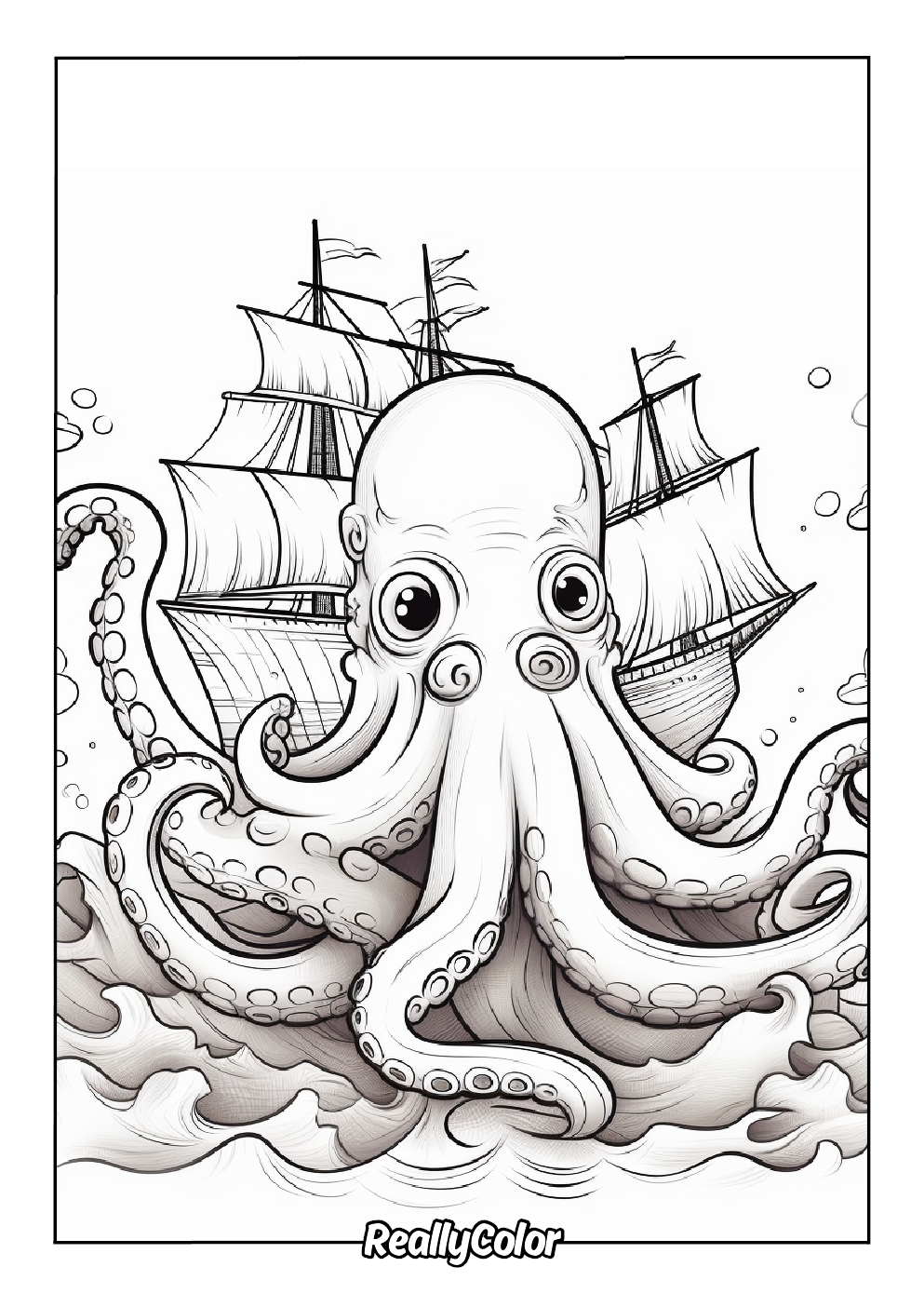 Cartoon kraken coloring page