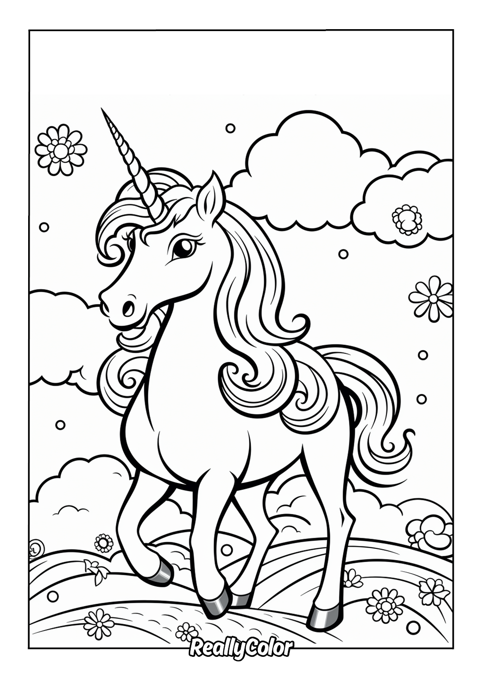 Cartoon unicorn coloring page