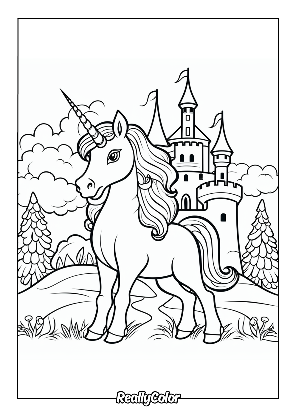 Color page of a cute unicorn