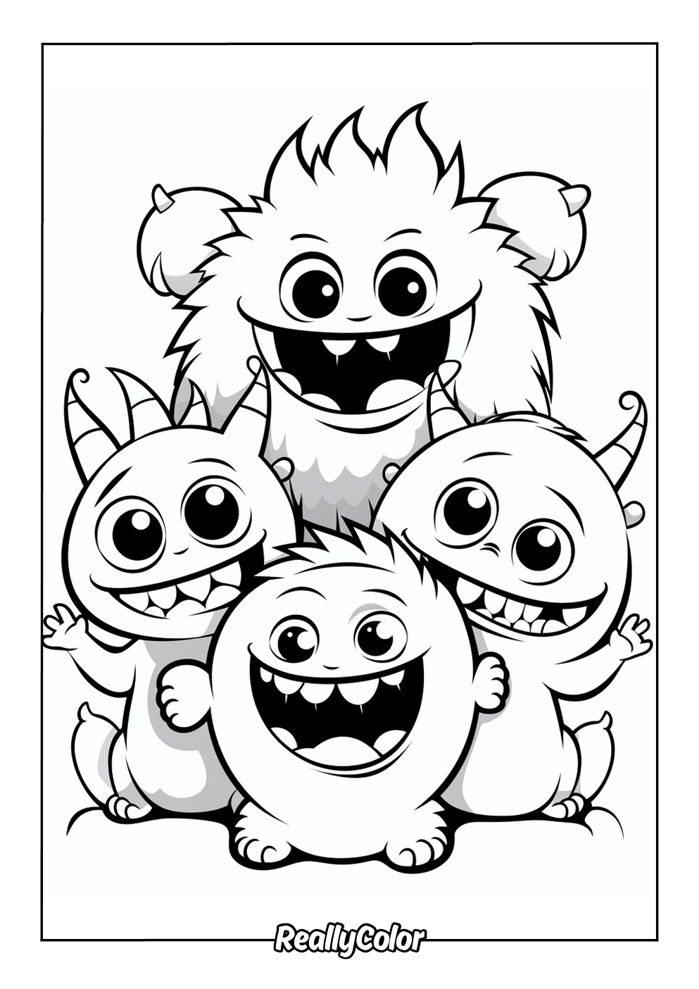 Coloring page of cute monsters