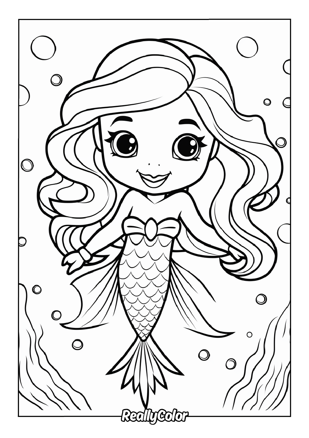 Cute mermaid coloring page for kids