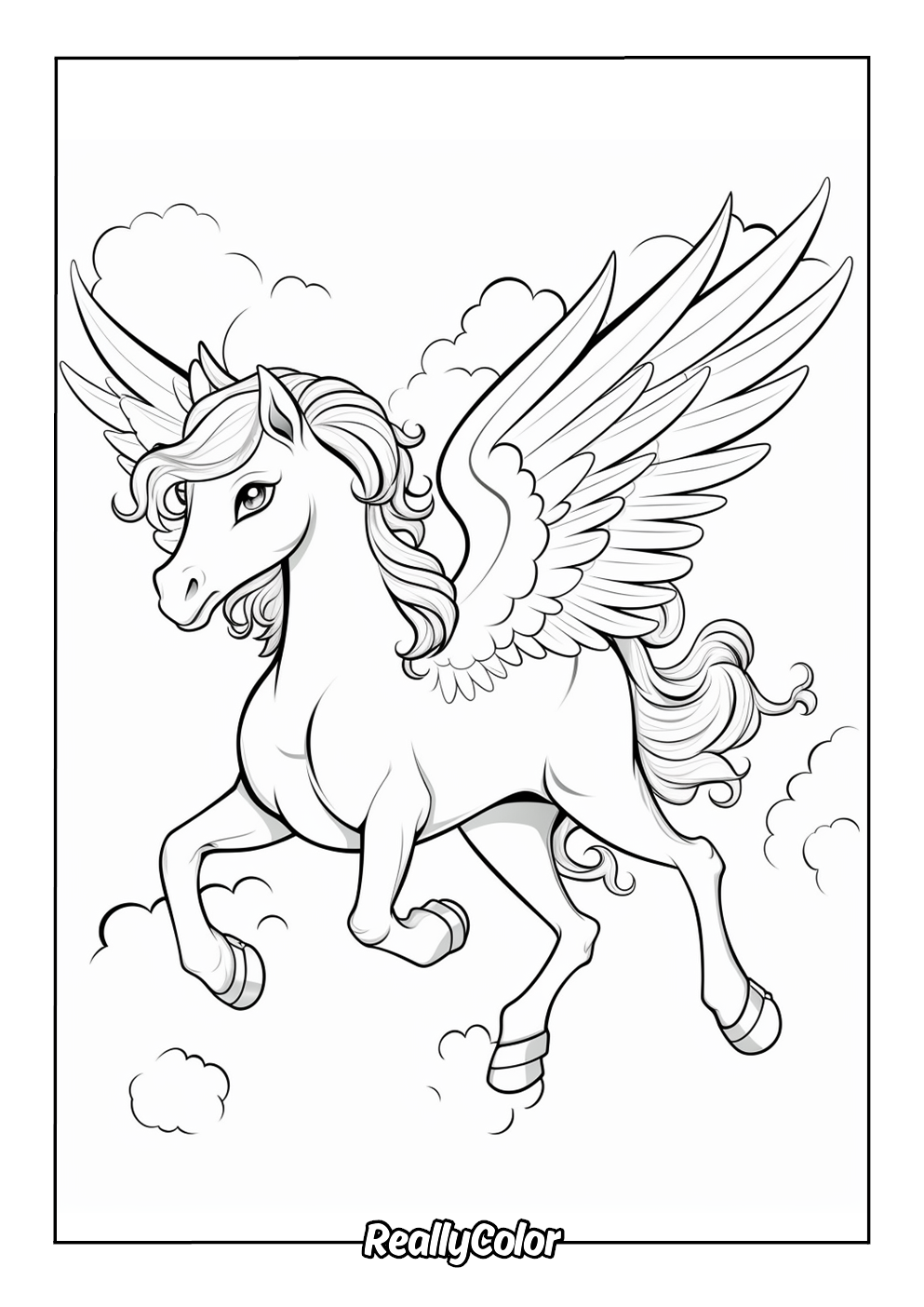 Cute pegasus coloring page for kids