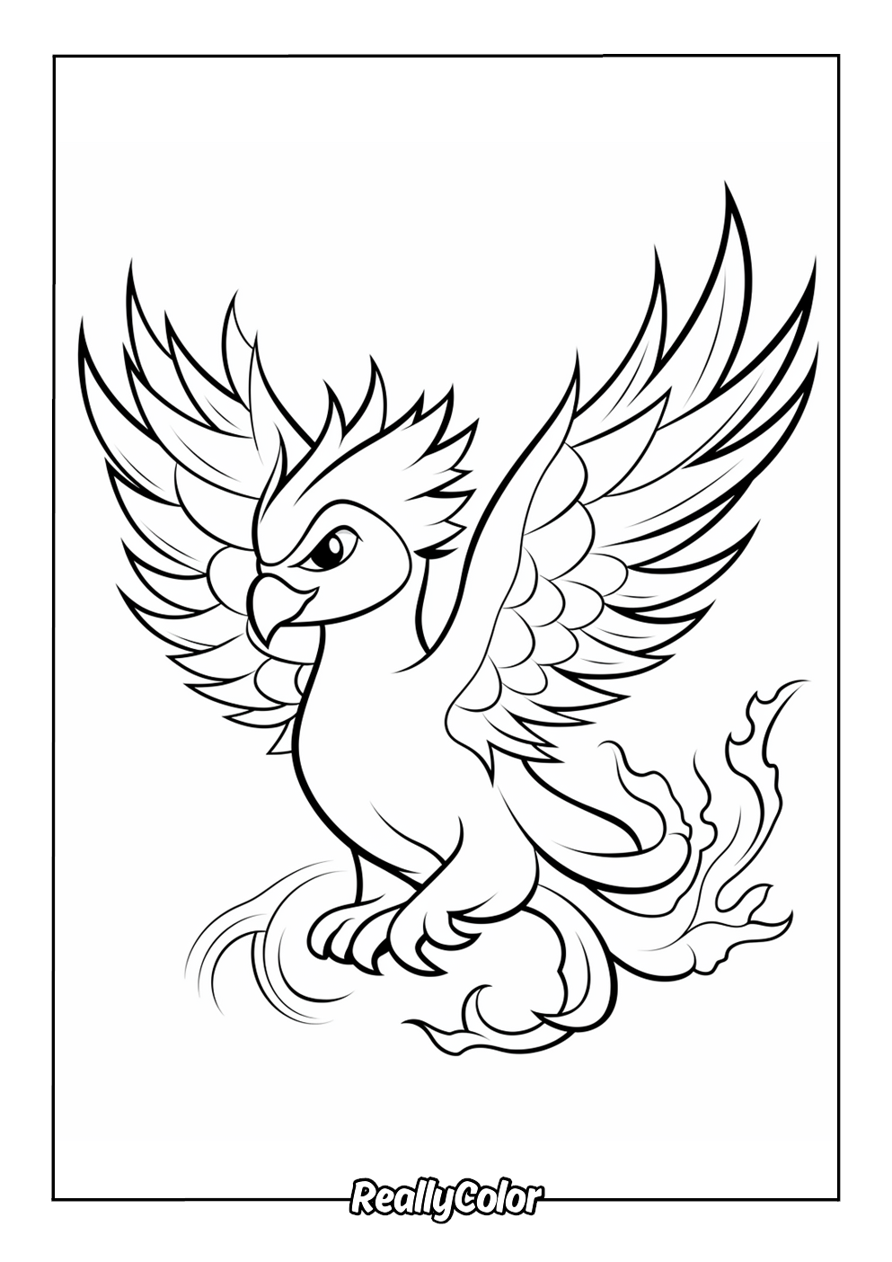 Cute phoenix bird coloring page for kids