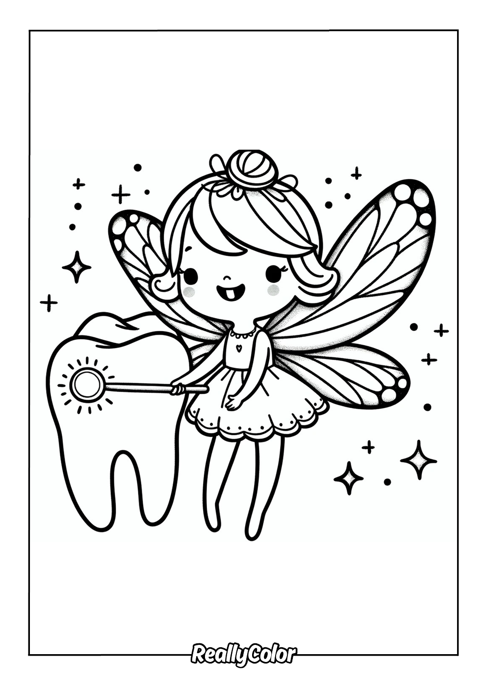 Cute tooth fairy coloring page