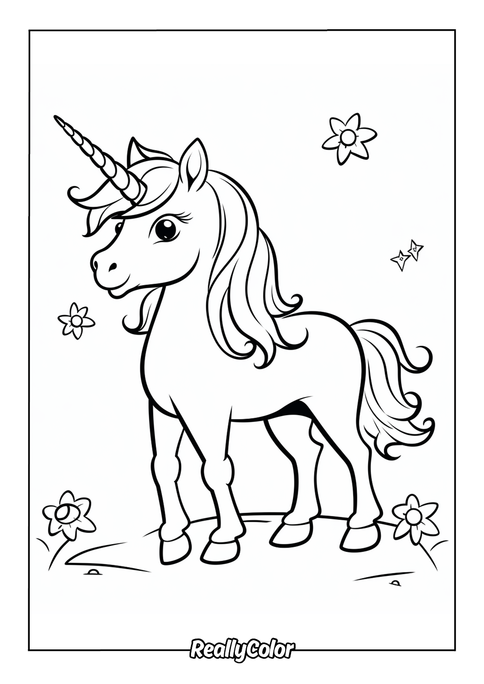 Cute unicorn coloring page for kids