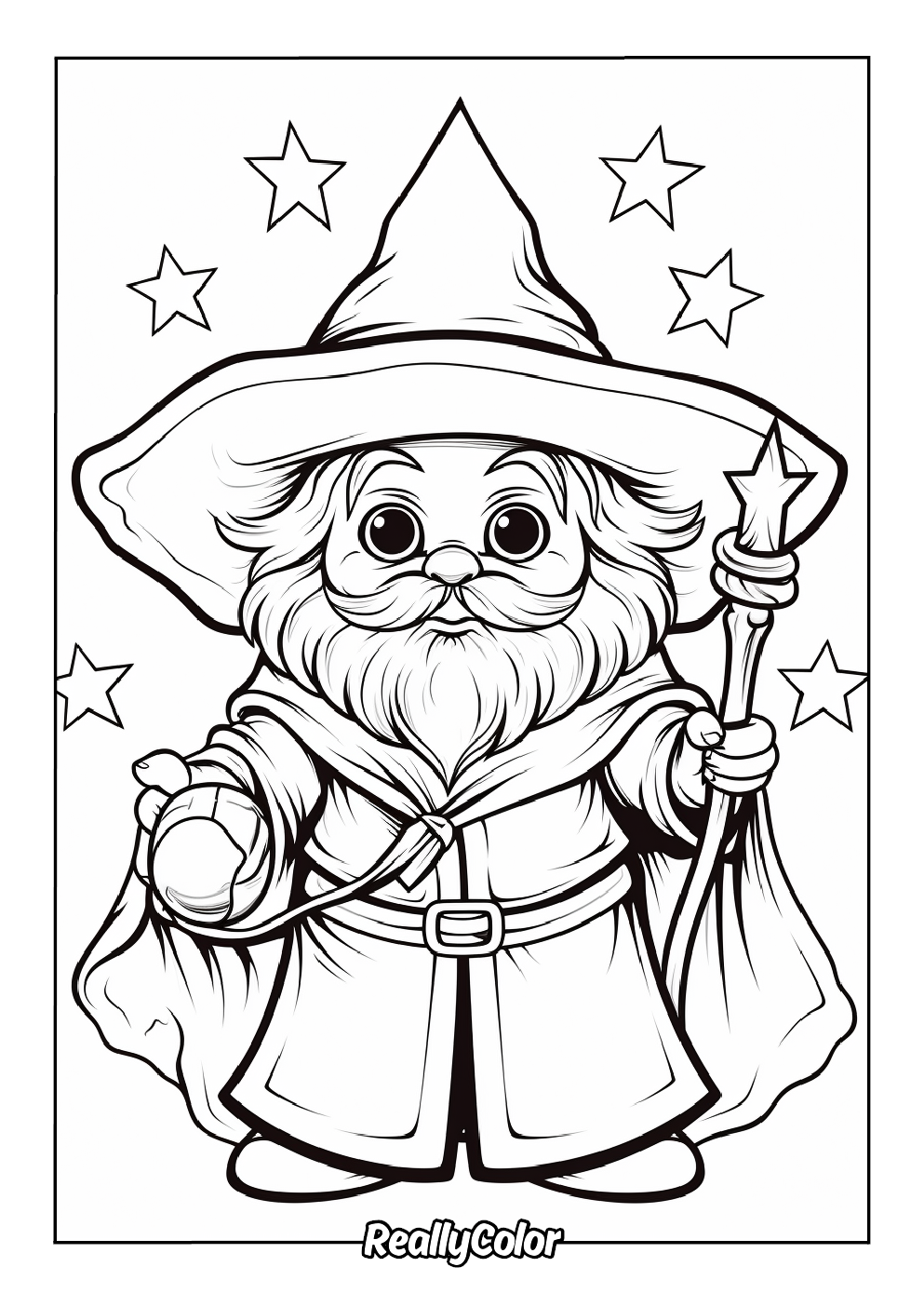 Cute wizard coloring page for kids