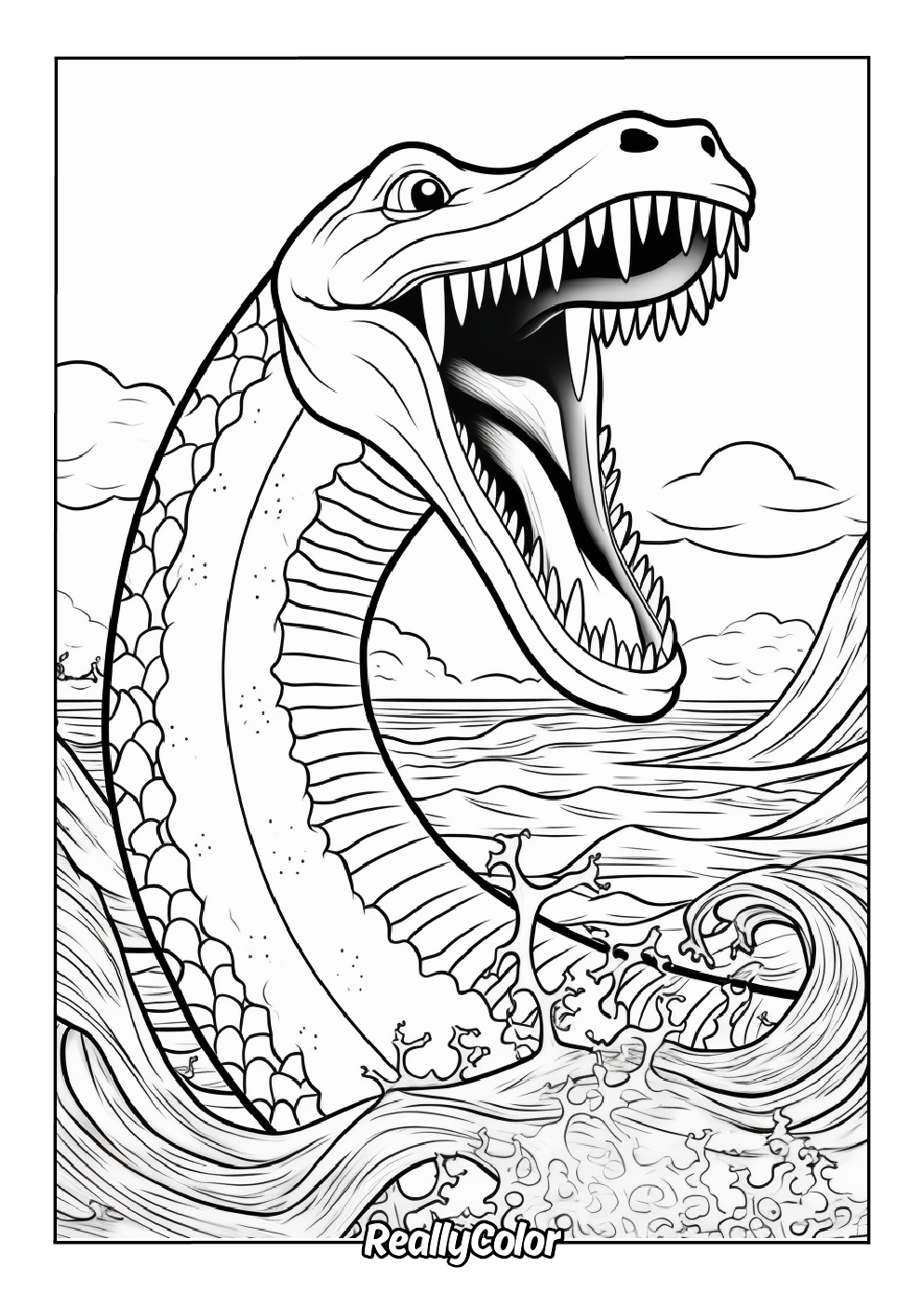 Detailed coloring page of a sea monster