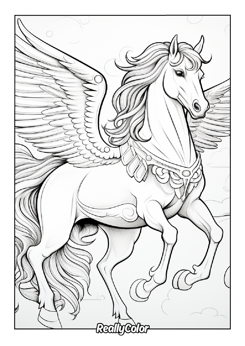 Detailed pegasus color page for adults