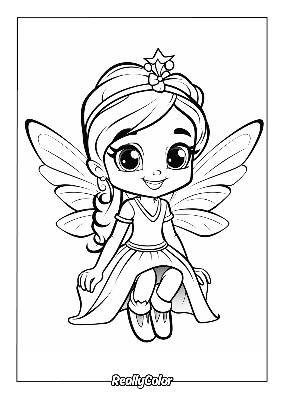 Easy fairy coloring page for kids