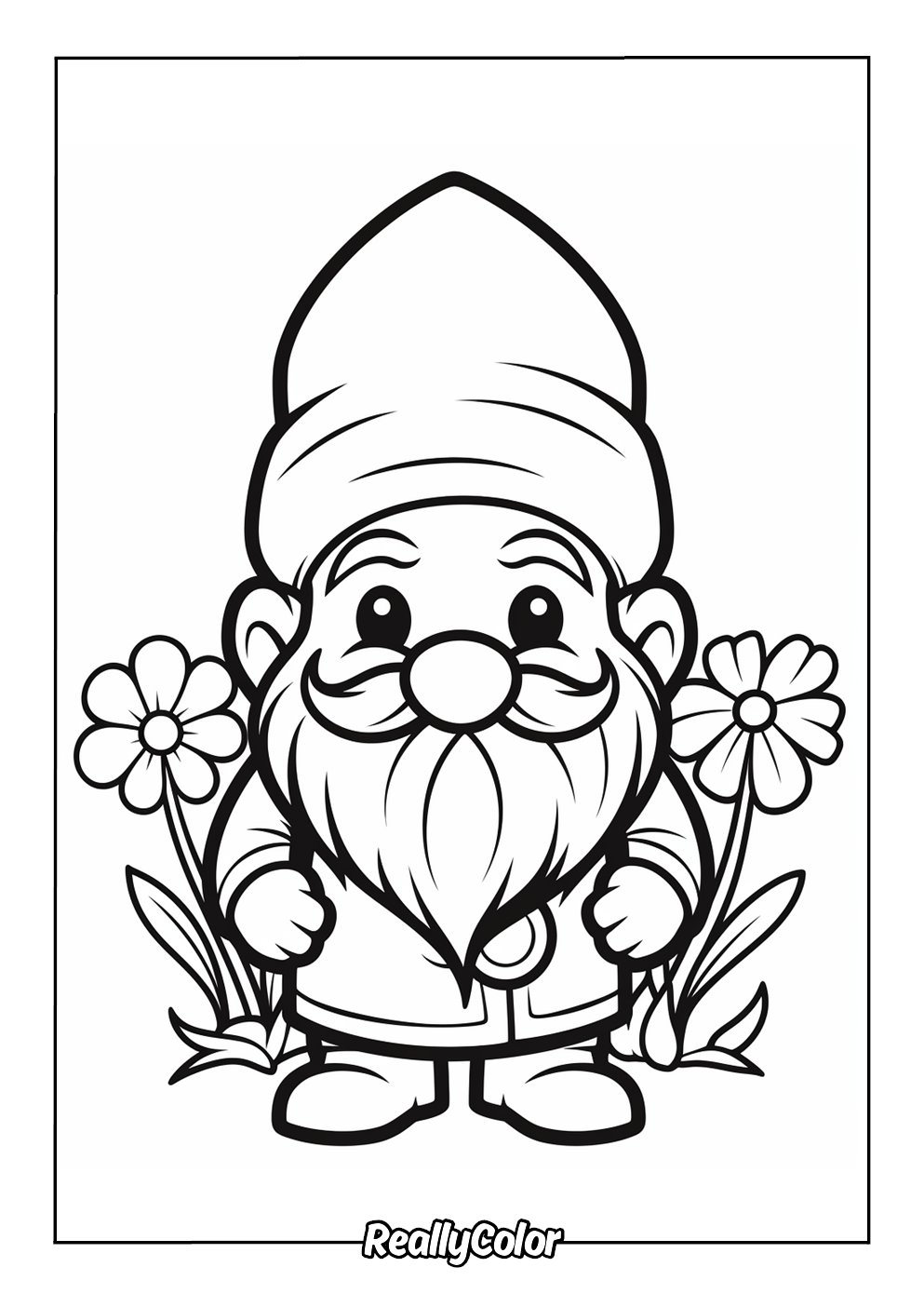 Easy gnome coloring page for kids