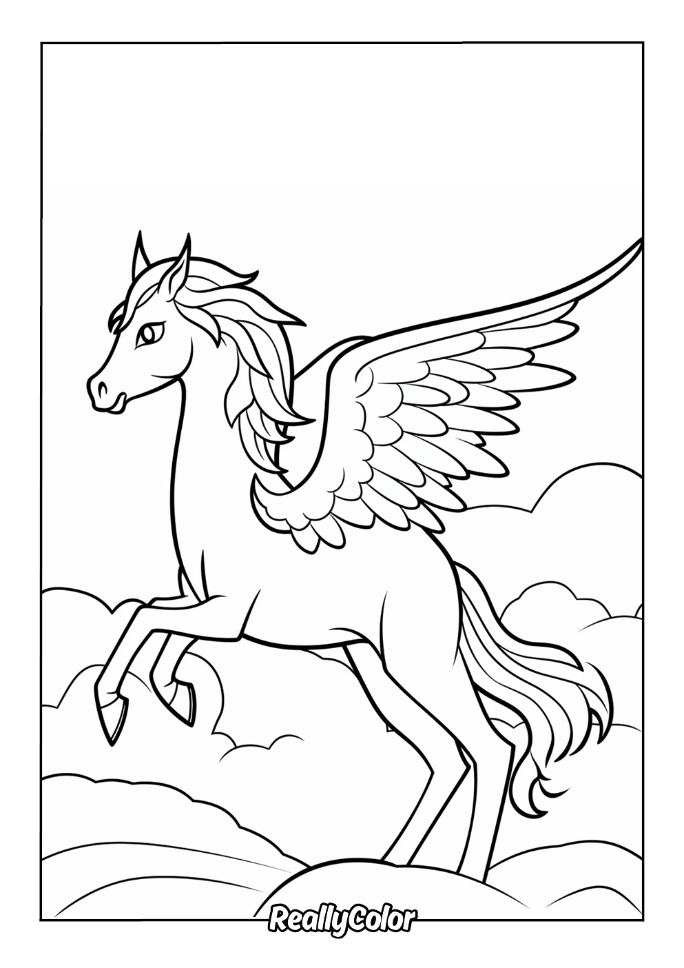 Easy pegasus color page for kids