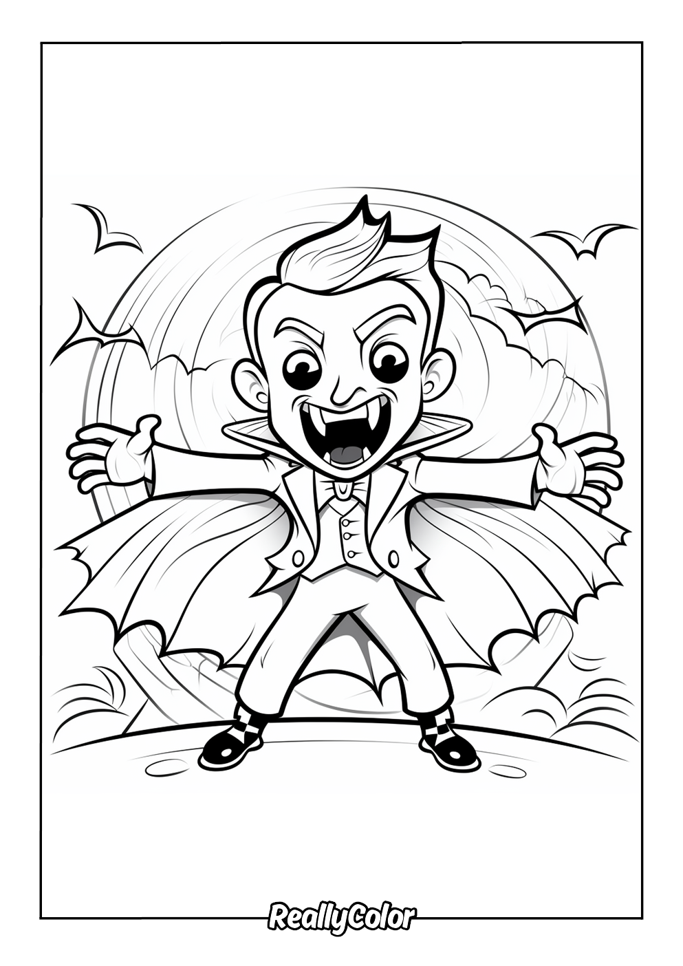 Easy vampire color page for kids
