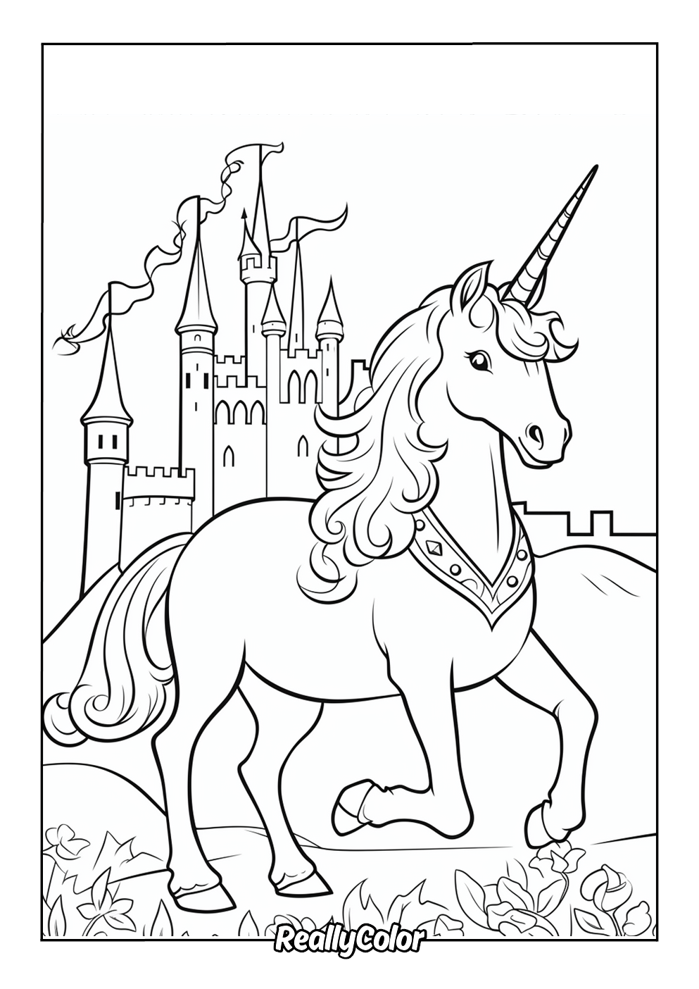 Free coloring page of a majestic unicorn