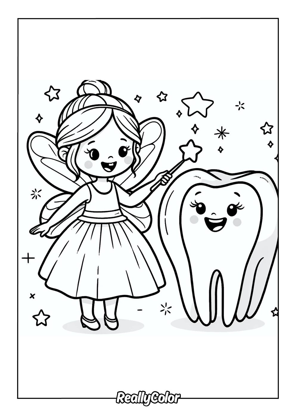 Free printable coloring page of a tooth fairy