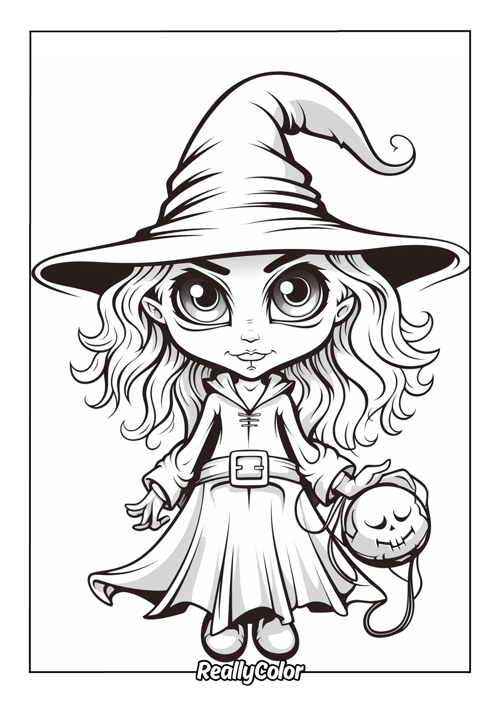 Free printable coloring page of a witch