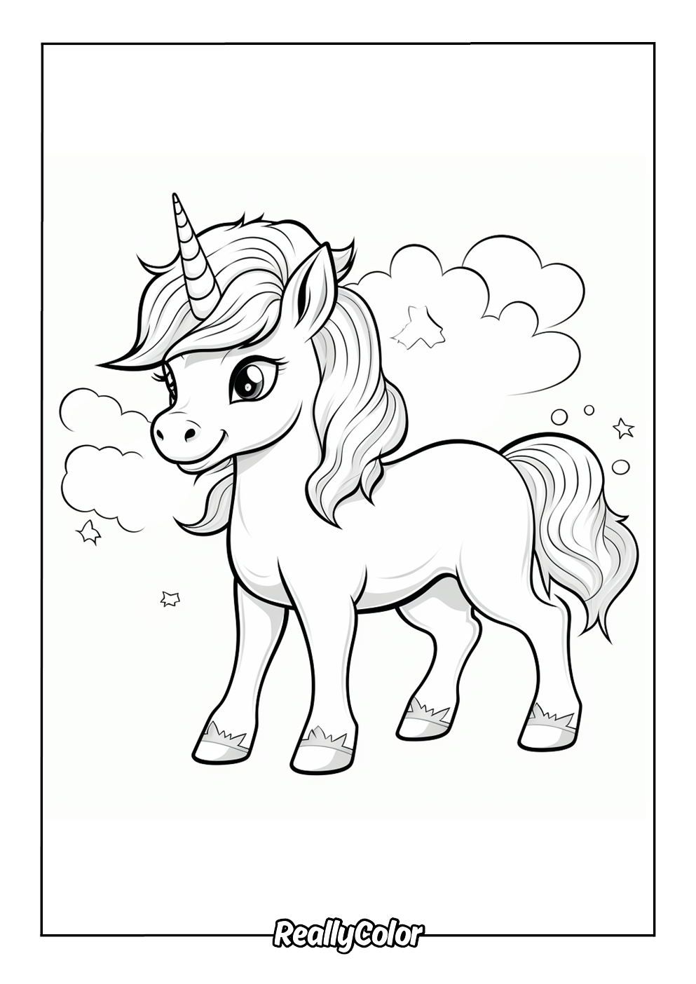 Kawaii unicorn coloring page
