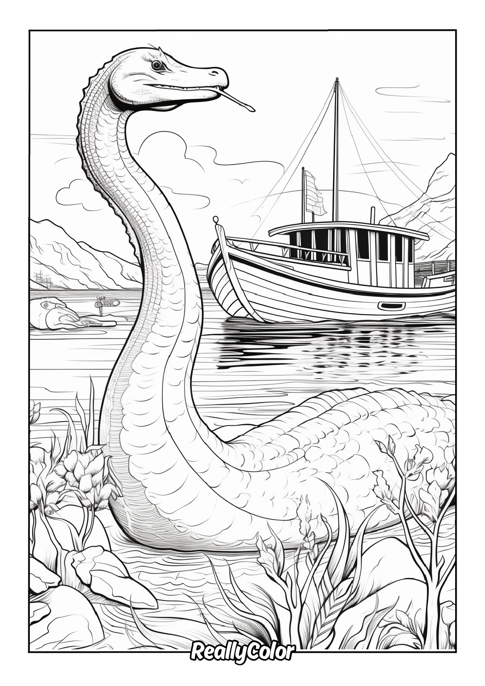 Loch ness monster color page for adults