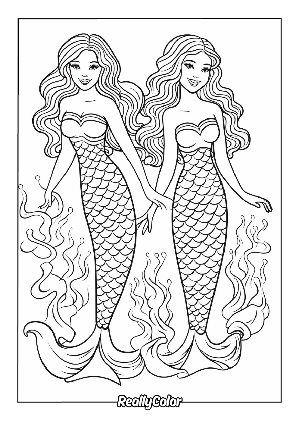 Mermaids printable coloring page