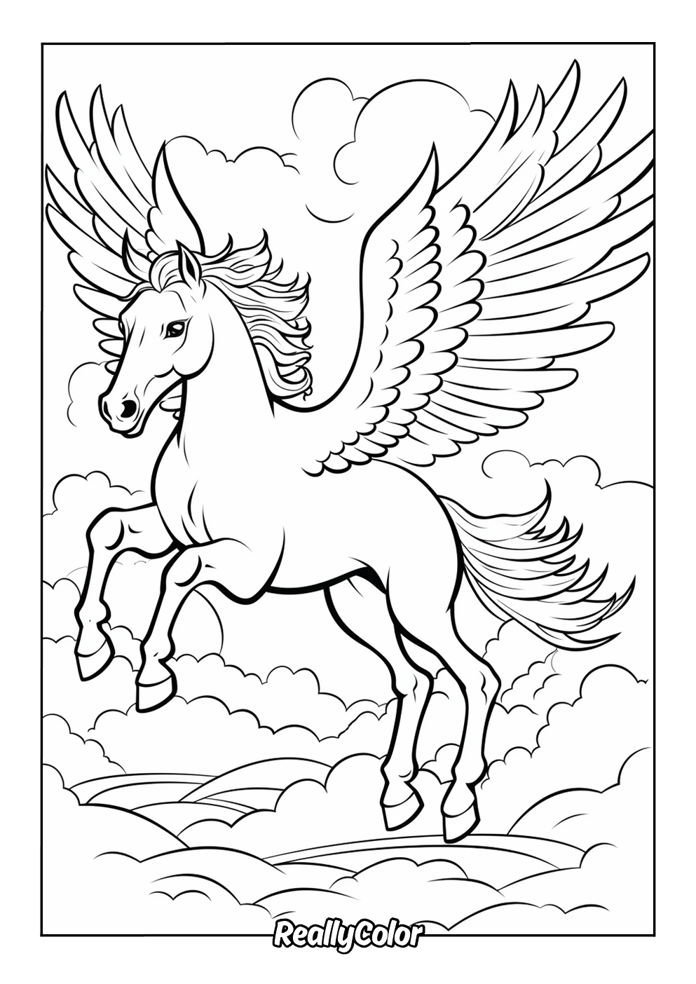 Printable coloring page of a pegasus