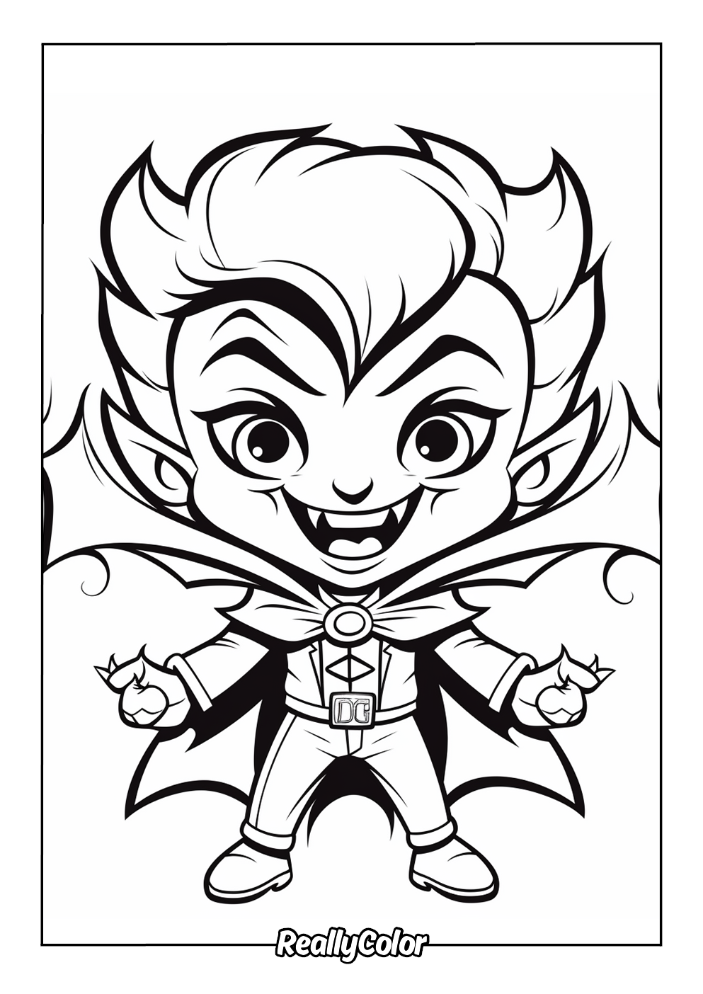 Printable coloring page of a vampire kid