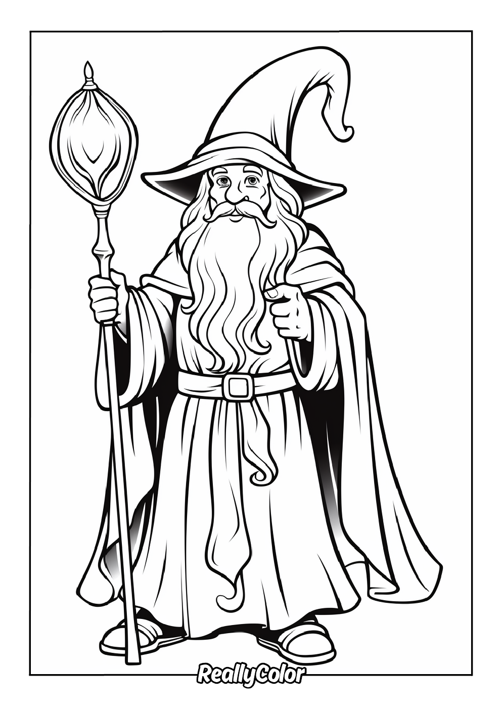 Printable coloring page of a wizard