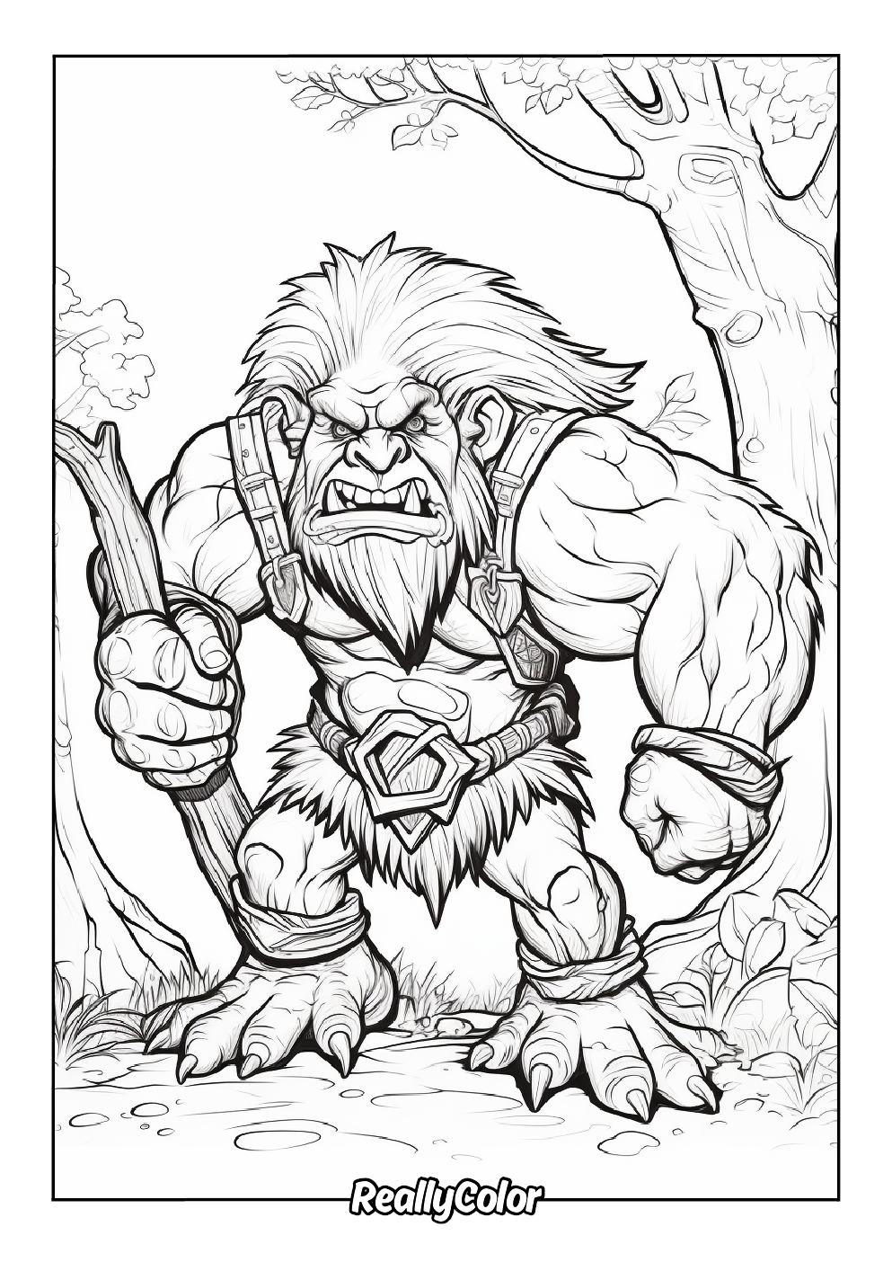 Printable coloring page of an angry troll