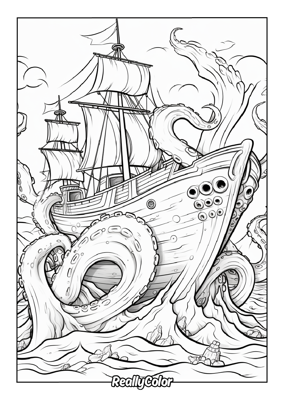 Printable coloring page of the kraken monster