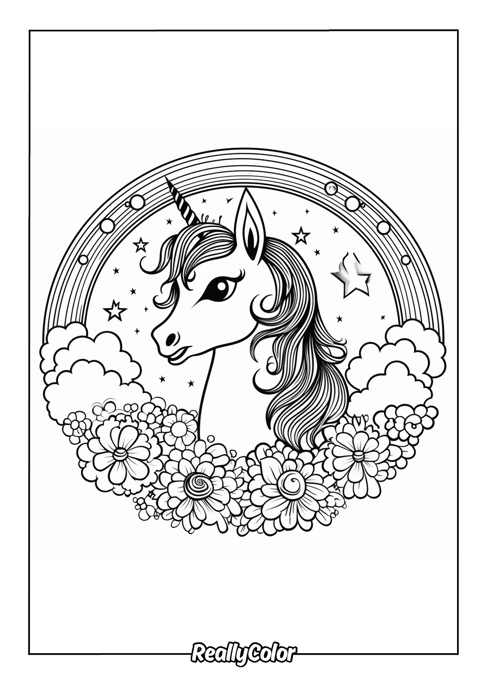 Rainbow unicorn coloring page