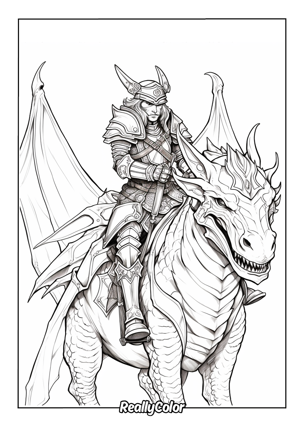 Realistic dragon coloring page for adults