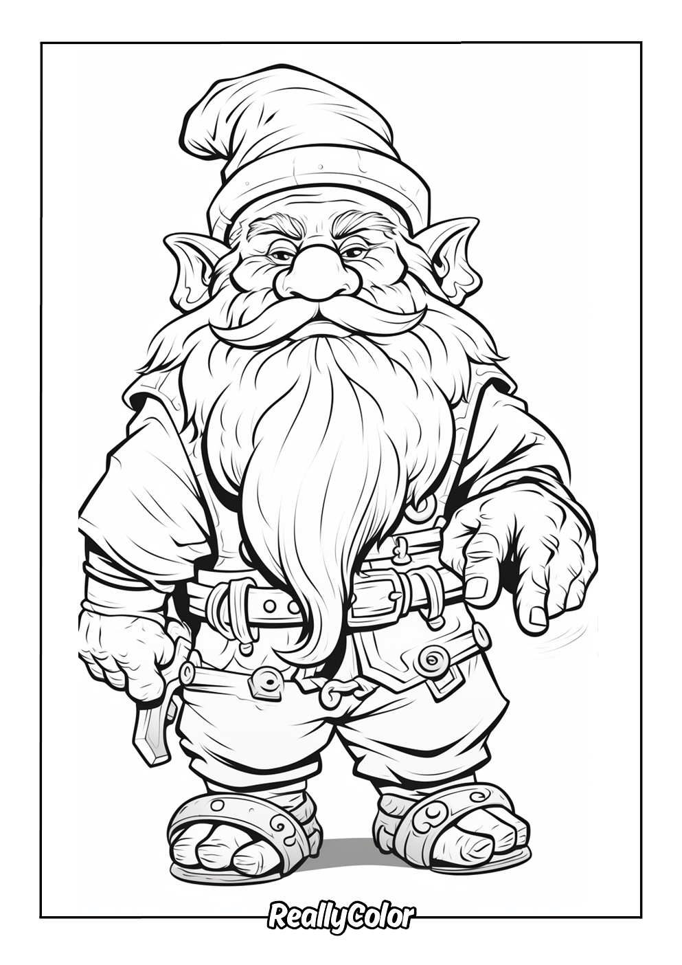 Realistic gnome coloring page for adults
