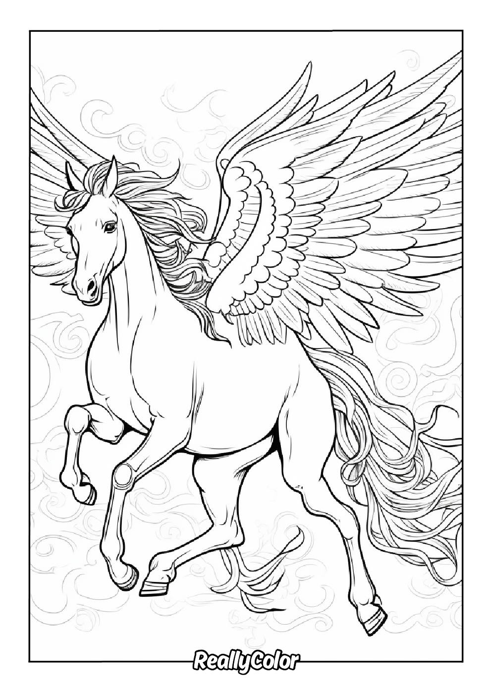 Realistic pegasus coloring page for adults
