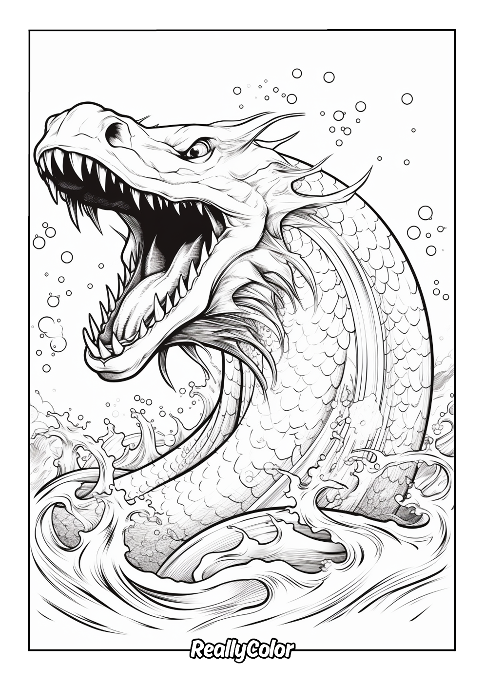 Realistic sea monster coloring page