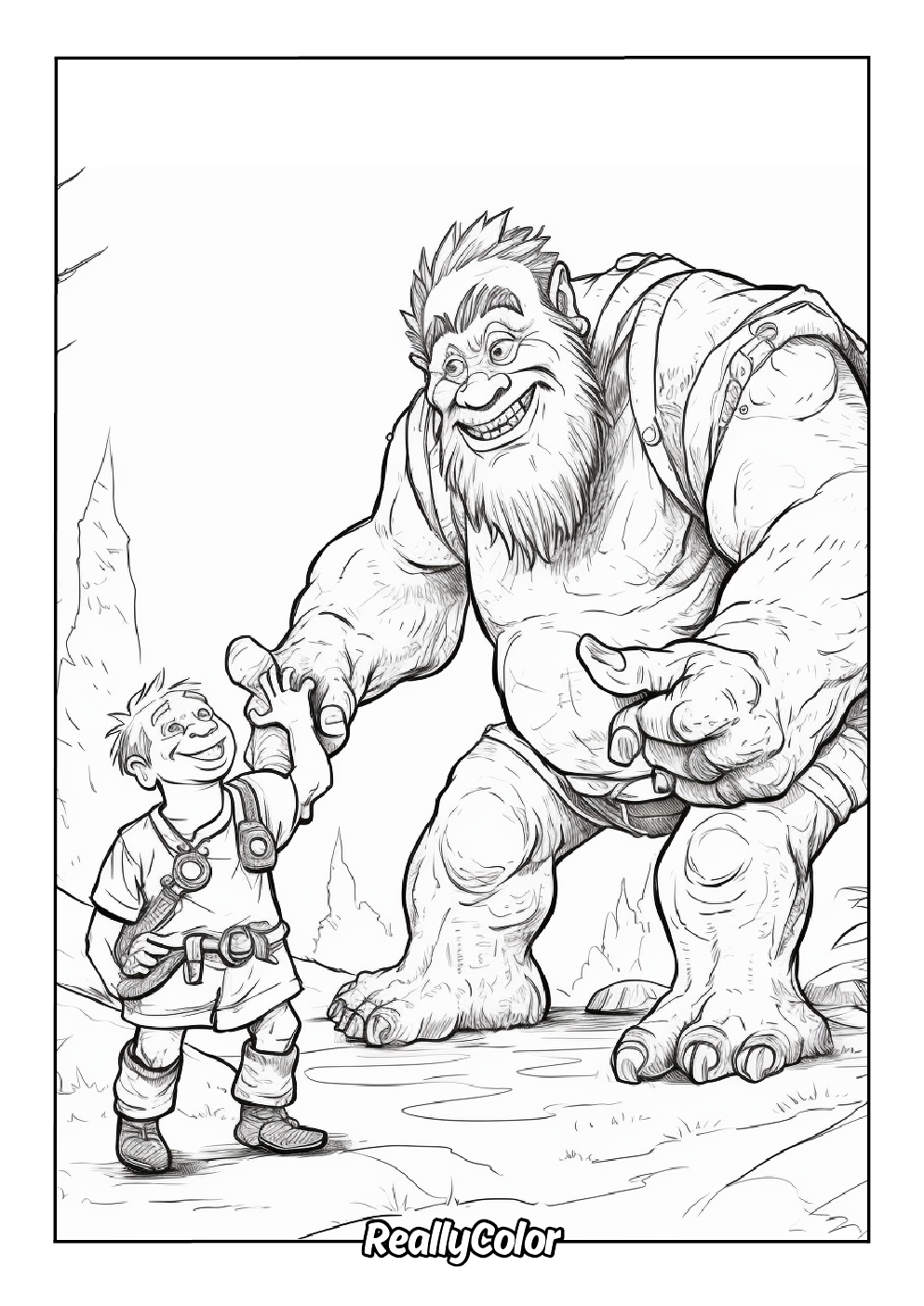 Realistic troll coloring page for adults