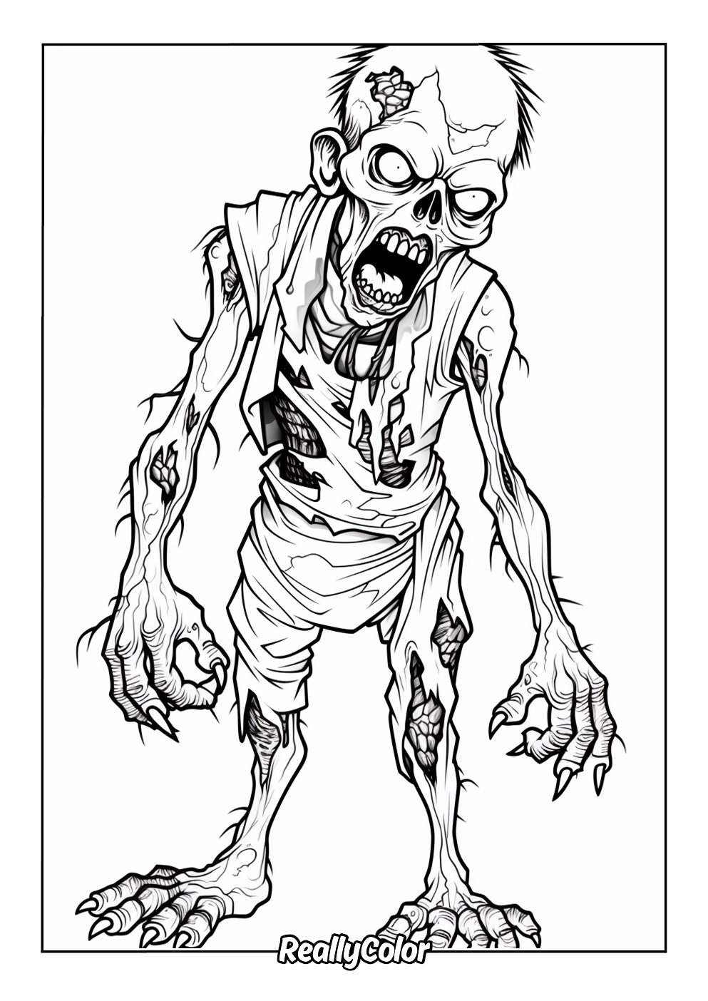 Scary zombie coloring page for adults