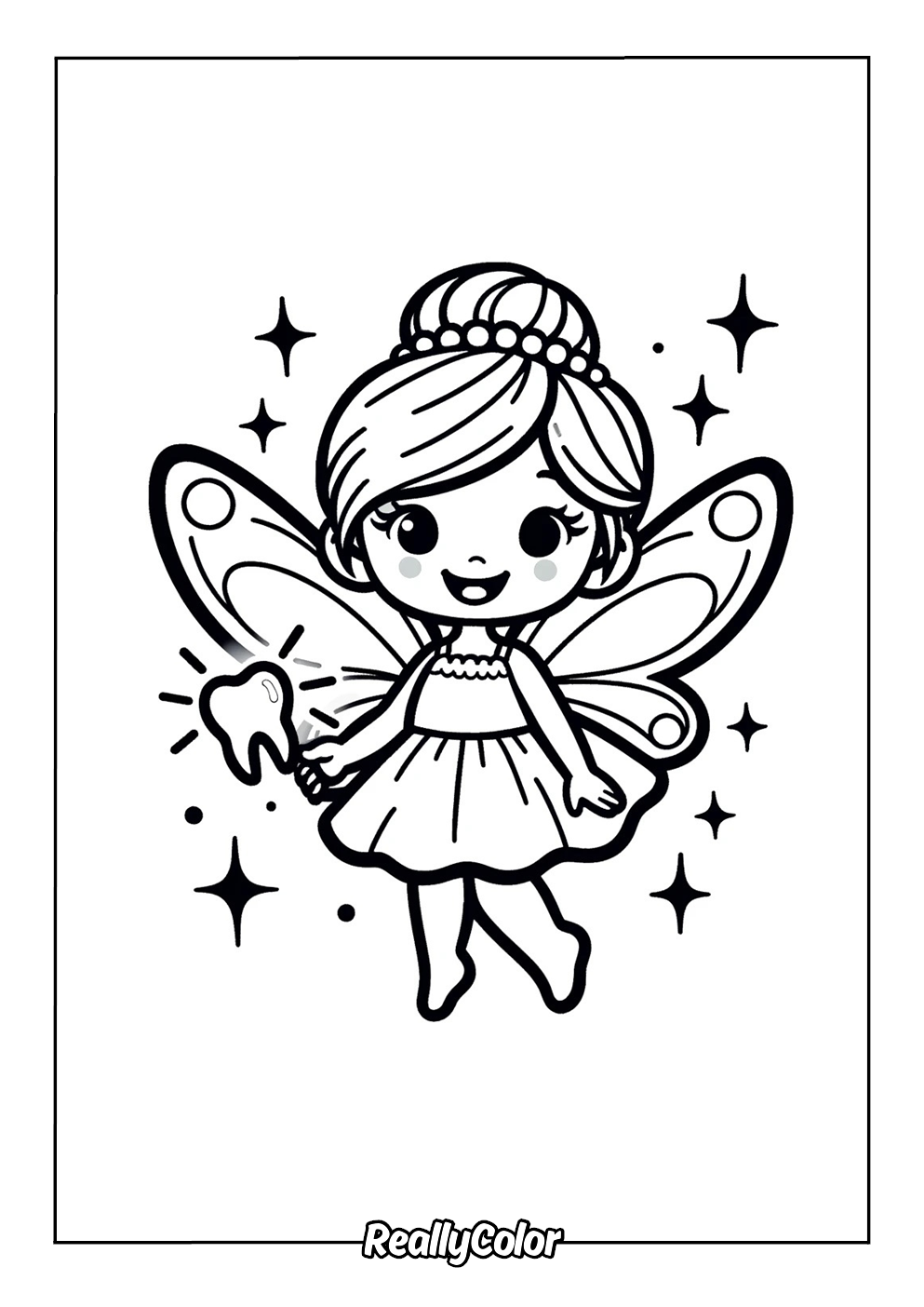Simple coloring page of a cute tooth fairy