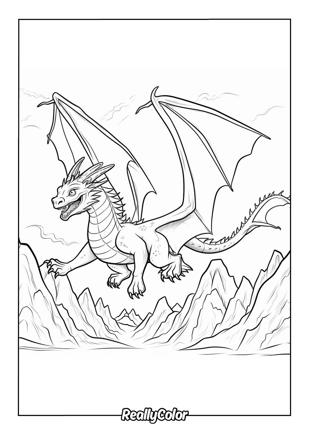 Simple coloring page of a dragon