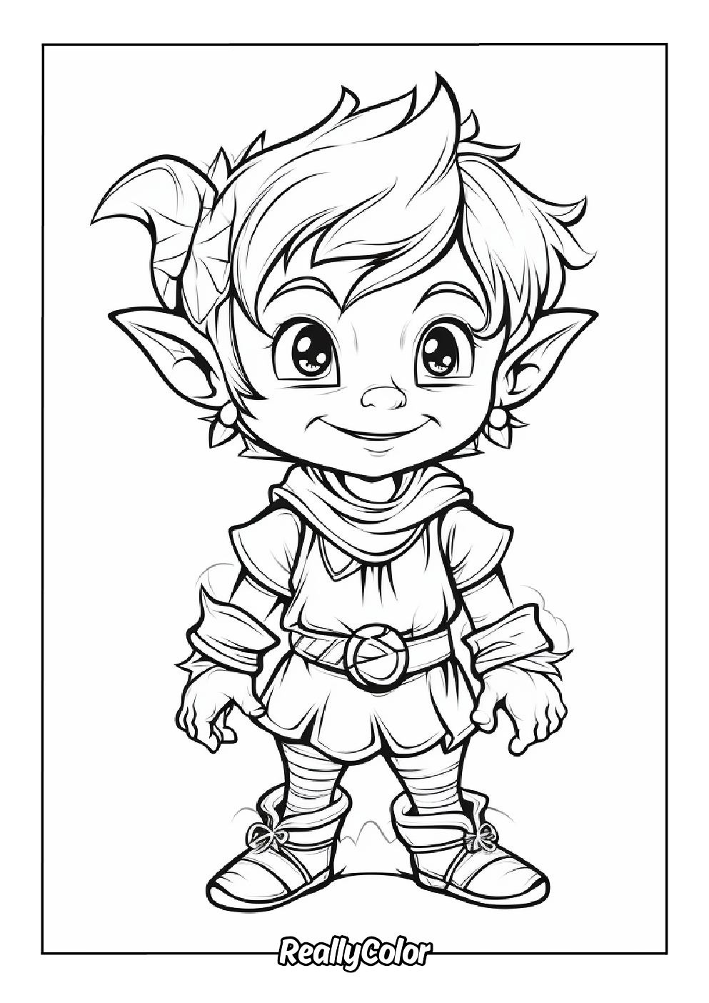 Simple elf coloring page to print