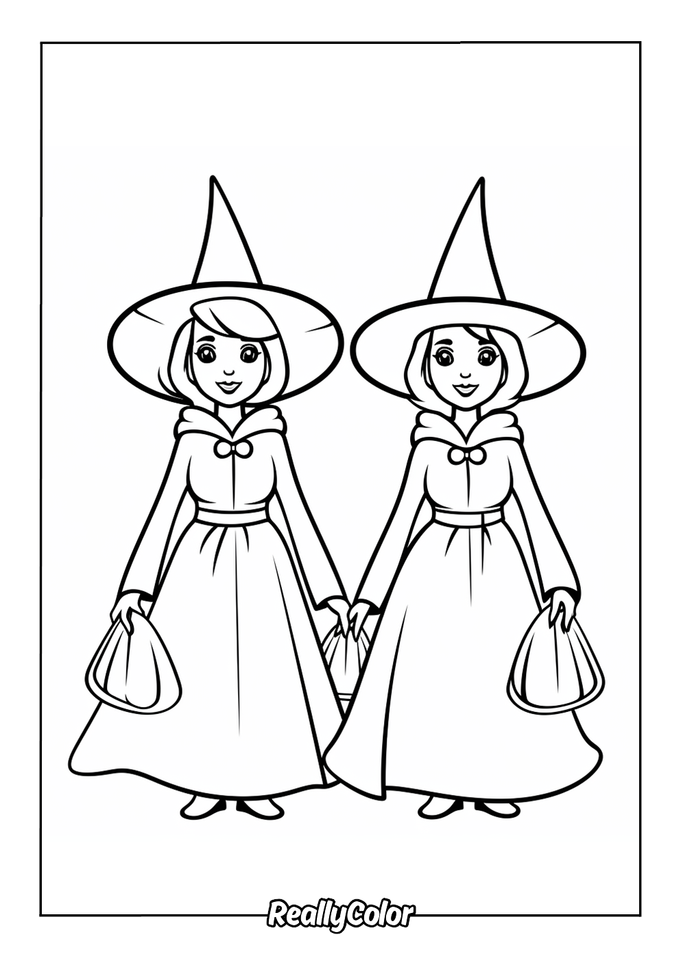 Simple witches coloring page for kids