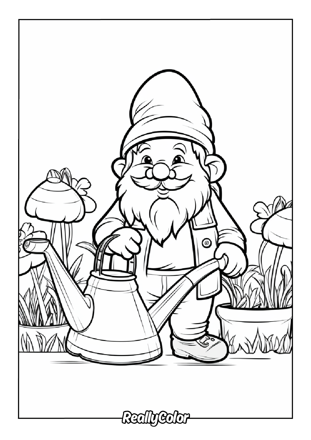 Spring gnome coloring page