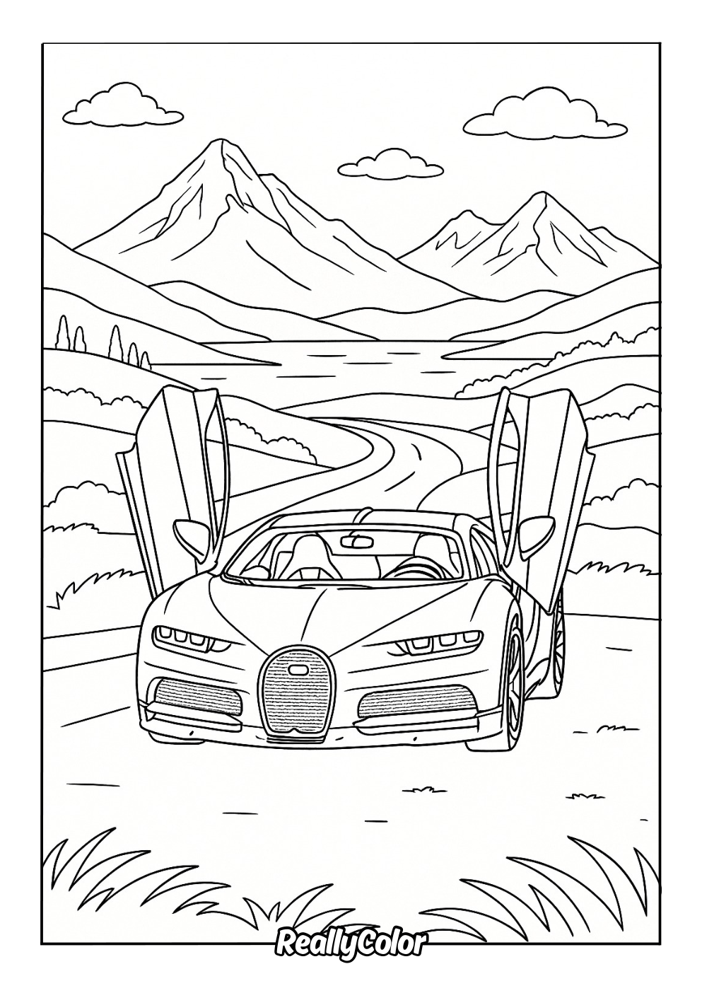 Bugatti with scissor doors coloring page