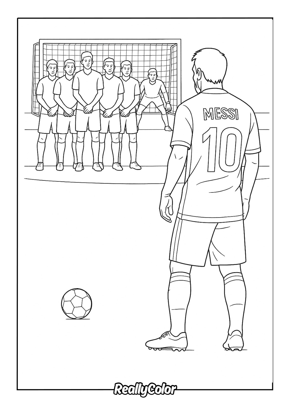 Coloring page of Messi taking a free kick