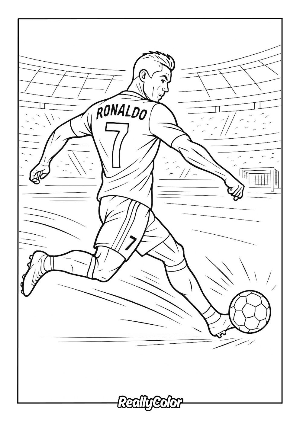 Cristiano Ronaldo powerful kick coloring page