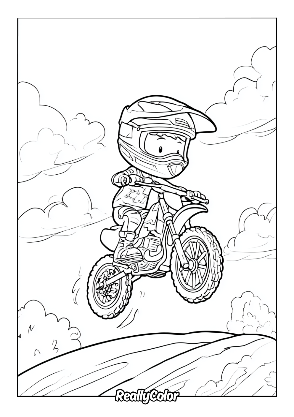 Free printable cartoon dirt bike to color