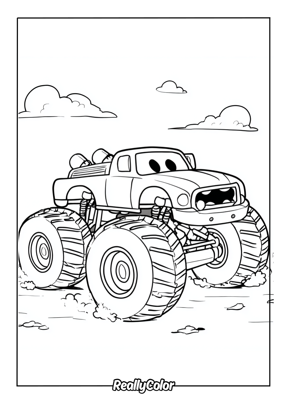 Fun coloring page of a monster truck for kids