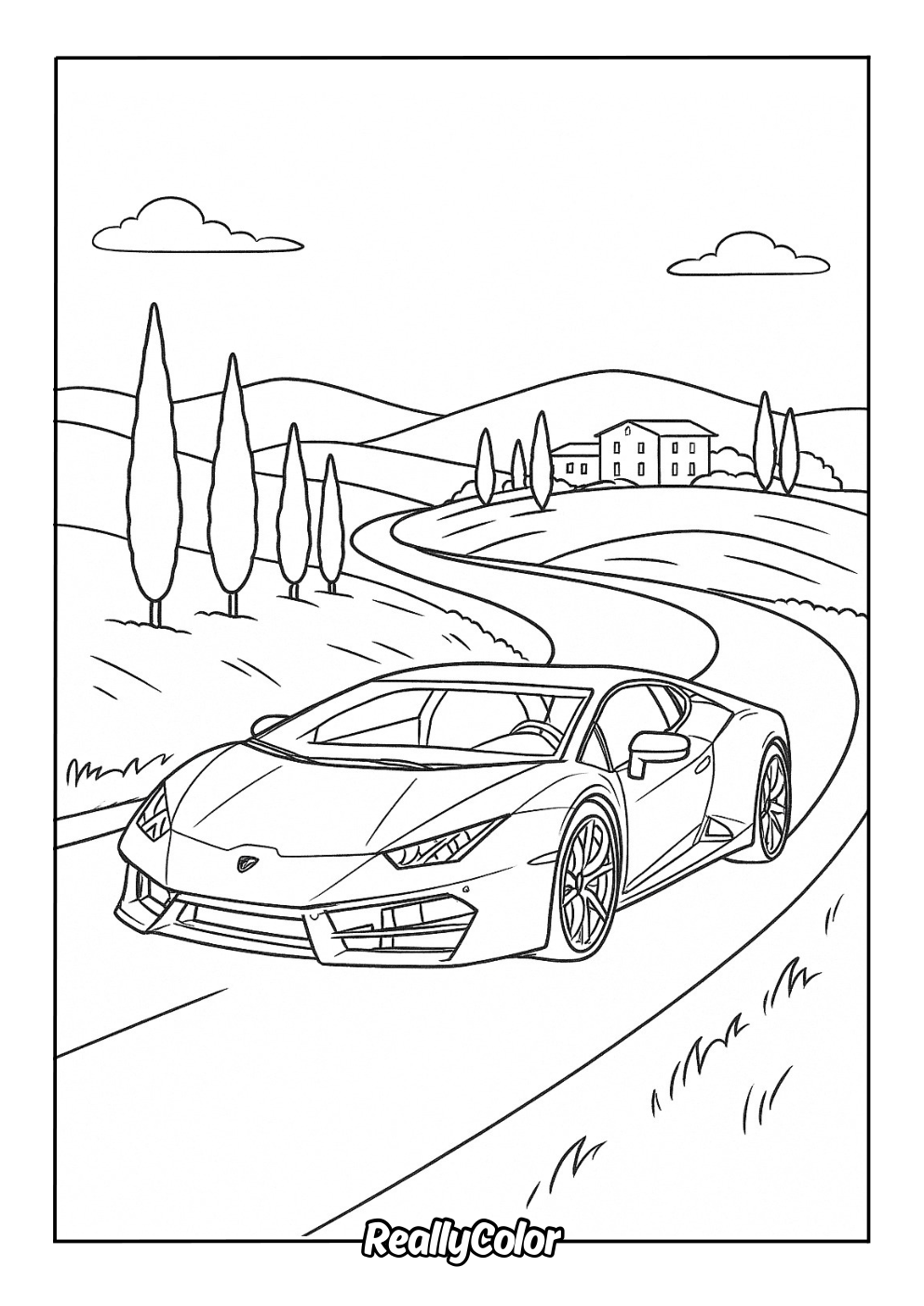 Lamborghini Huracan in a nature drive coloring page