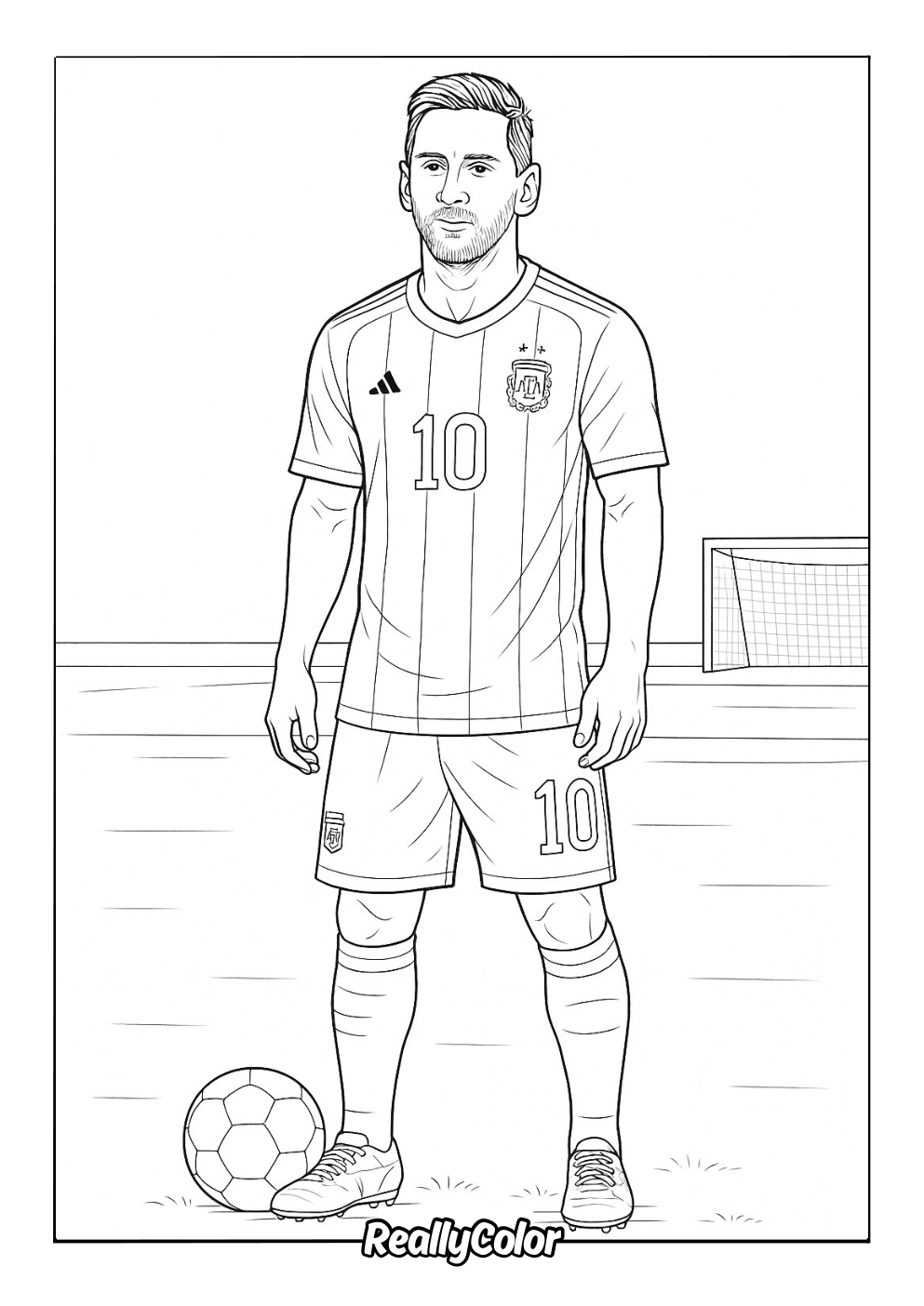 Messi on the soccer field coloring page