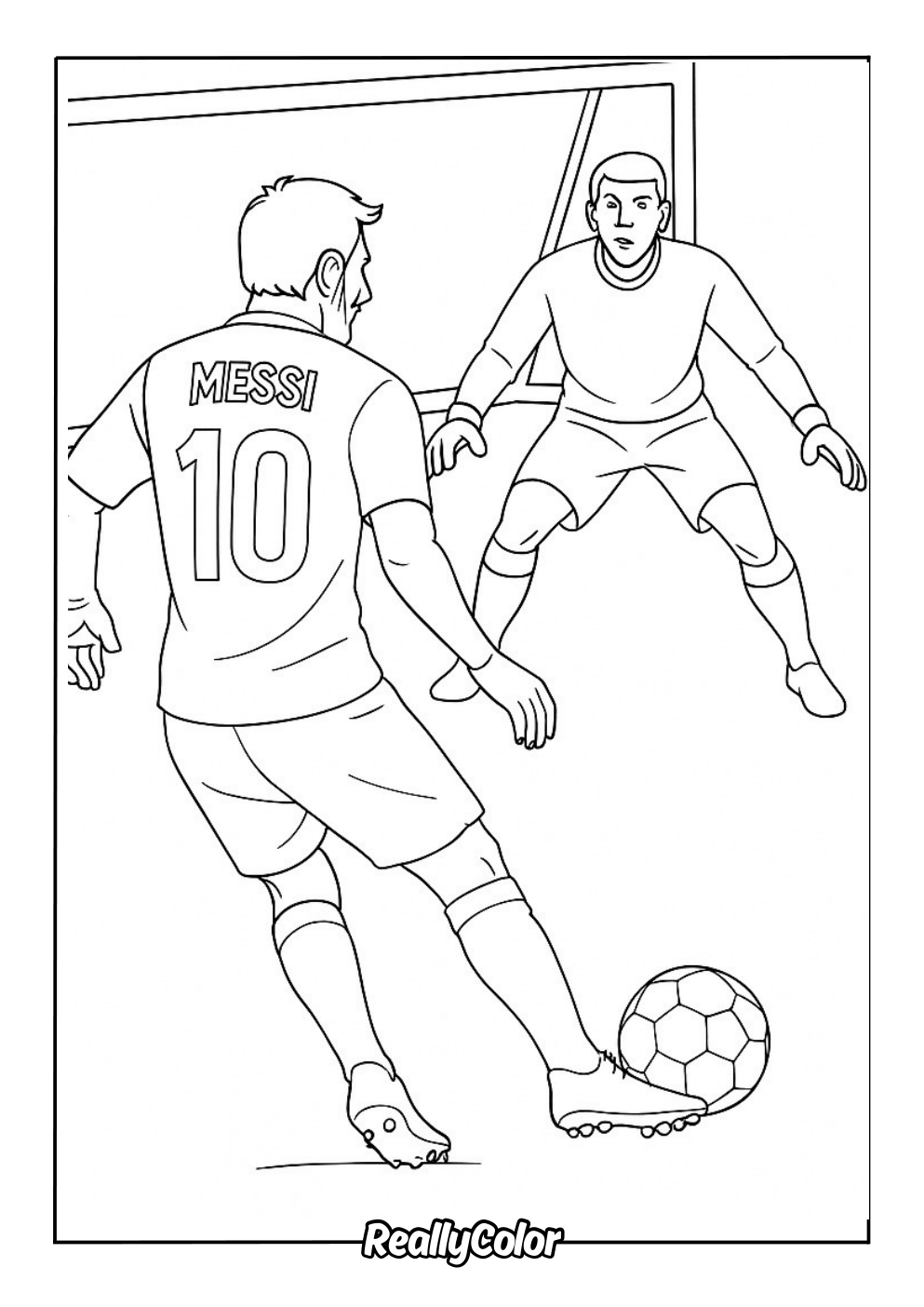 Messi versus the goalkeeper coloring page