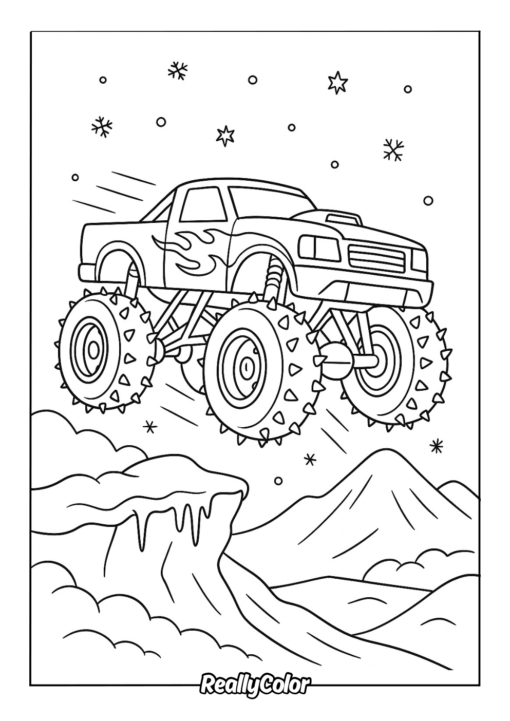 Monster truck in the desert coloring page
