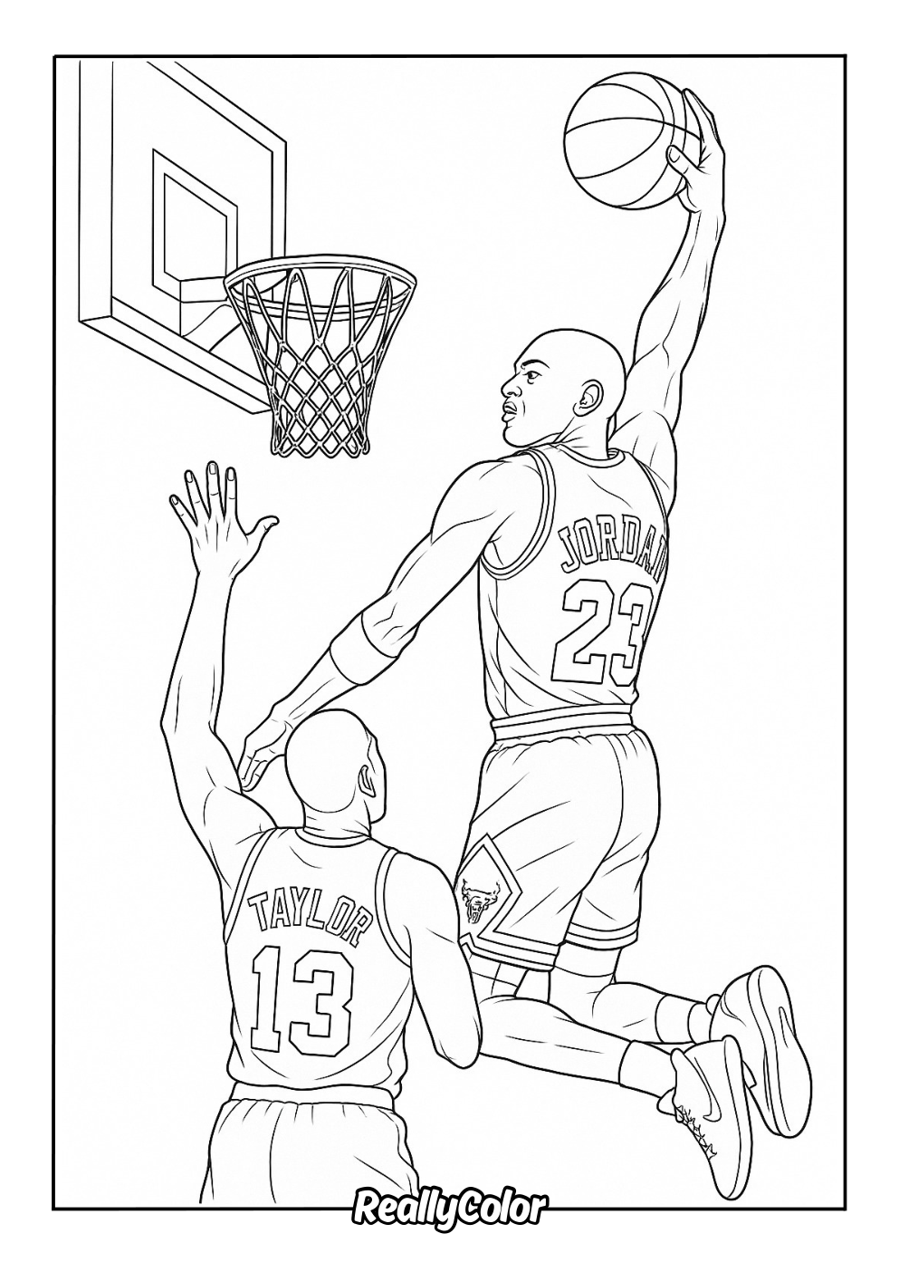 Powerful Jordan dunk coloring page